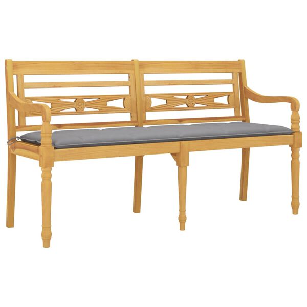 vidaXL Παγκάκι Batavia 150 εκ. από Μασίφ Ξύλο Teak με Γκρι Μαξιλάρι