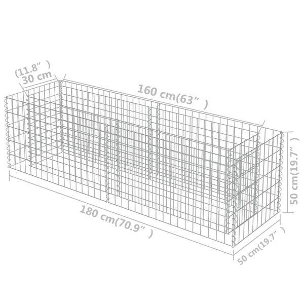 vidaXL Συρματοκιβώτιο-Γλάστρα Υπερυψωμένη 180x50x50 εκ. Γαλβ. Χάλυβας