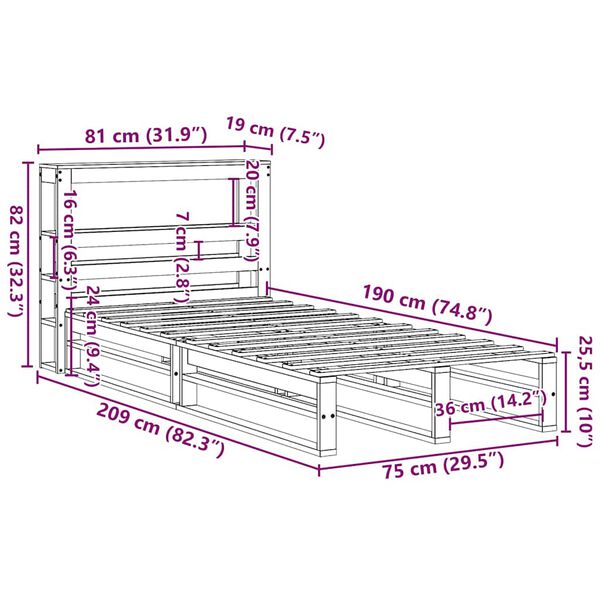 vidaXL Σκελετός Κρεβ. Χωρίς Στρώμα Καφέ Κεριού 75x190 εκ Μασίφ Πεύκο