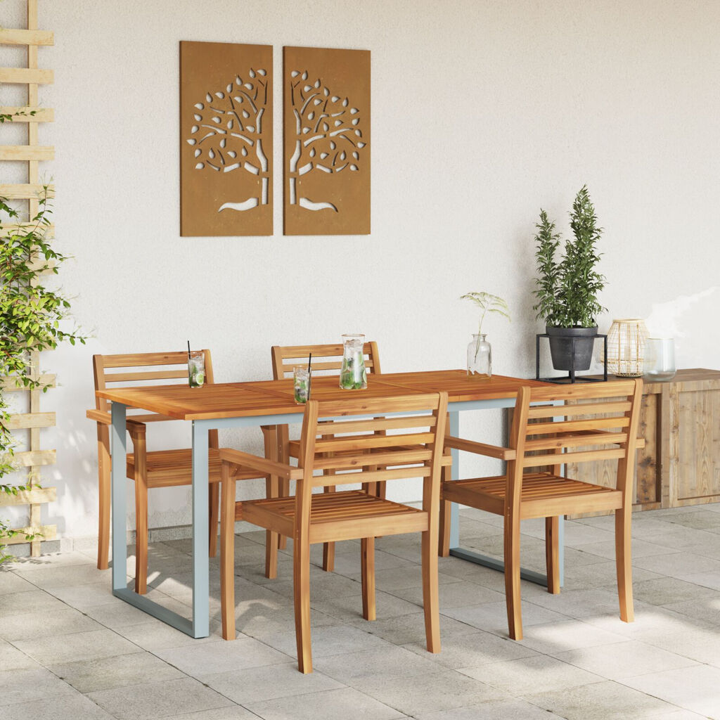 vidaXL Τραπέζι Εξωτερικού Χώρου Γκρι 160x80x75 εκ. Χάλυβας & Στερεό Ξύλο Ακακίας