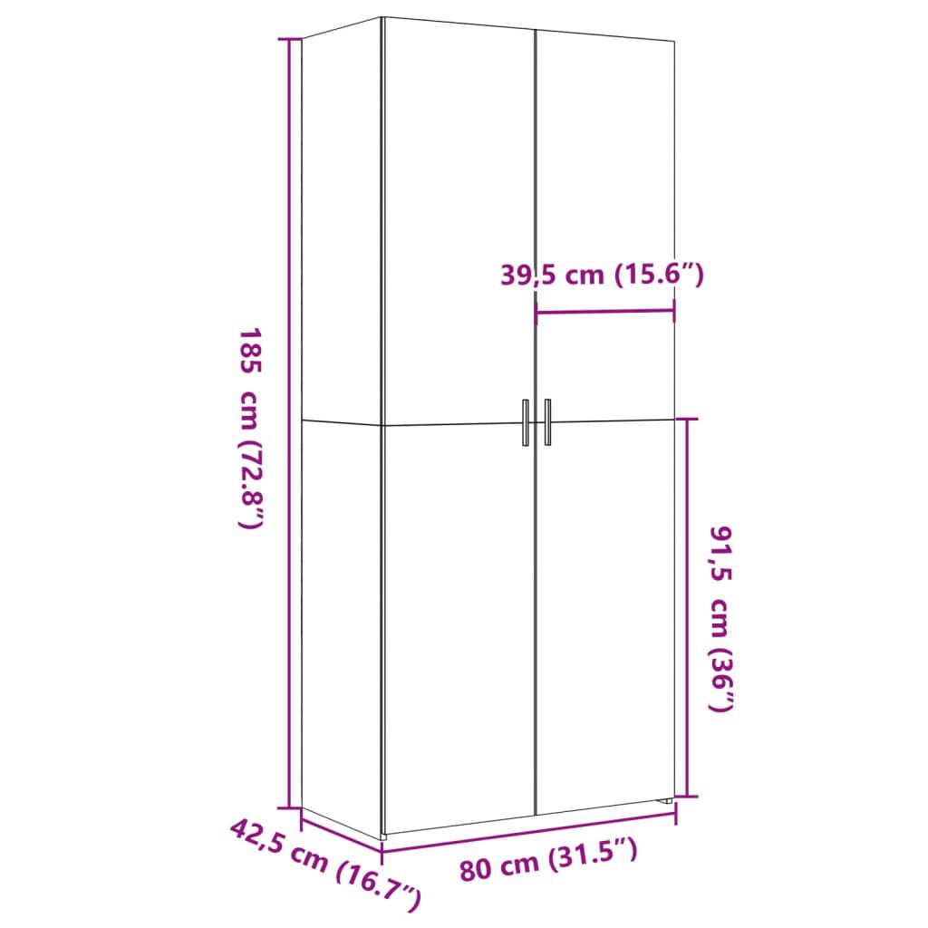 vidaXL Ντουλάπι Λευκό 80x42,5x185 εκ. από Επεξεργασμένο Ξύλο