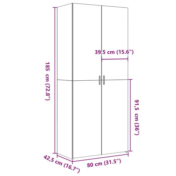 vidaXL Ντουλάπι Λευκό 80x42,5x185 εκ. από Επεξεργασμένο Ξύλο