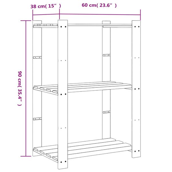 vidaXL Ραφιέρα με 3 Ράφια Καφέ 60 x 38 x 90 εκ. από Μασίφ Ξύλο Πεύκου