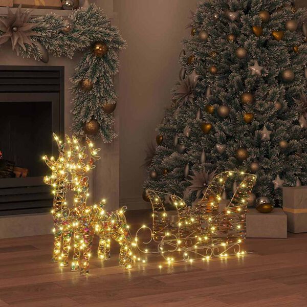 vidaXL Έλκηθρο με Ελάφια με 160 LED Θερμό λευκό 30 x 12 x 54.5 εκ. PET