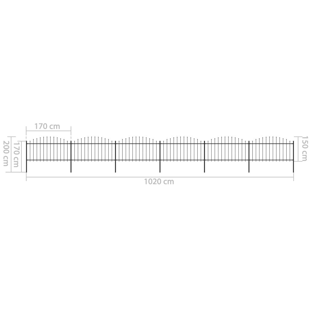 vidaXL Κάγκελα Περίφραξης με Λόγχες Μαύρα (1,25-1,5)x10,2 μ. Ατσάλινα