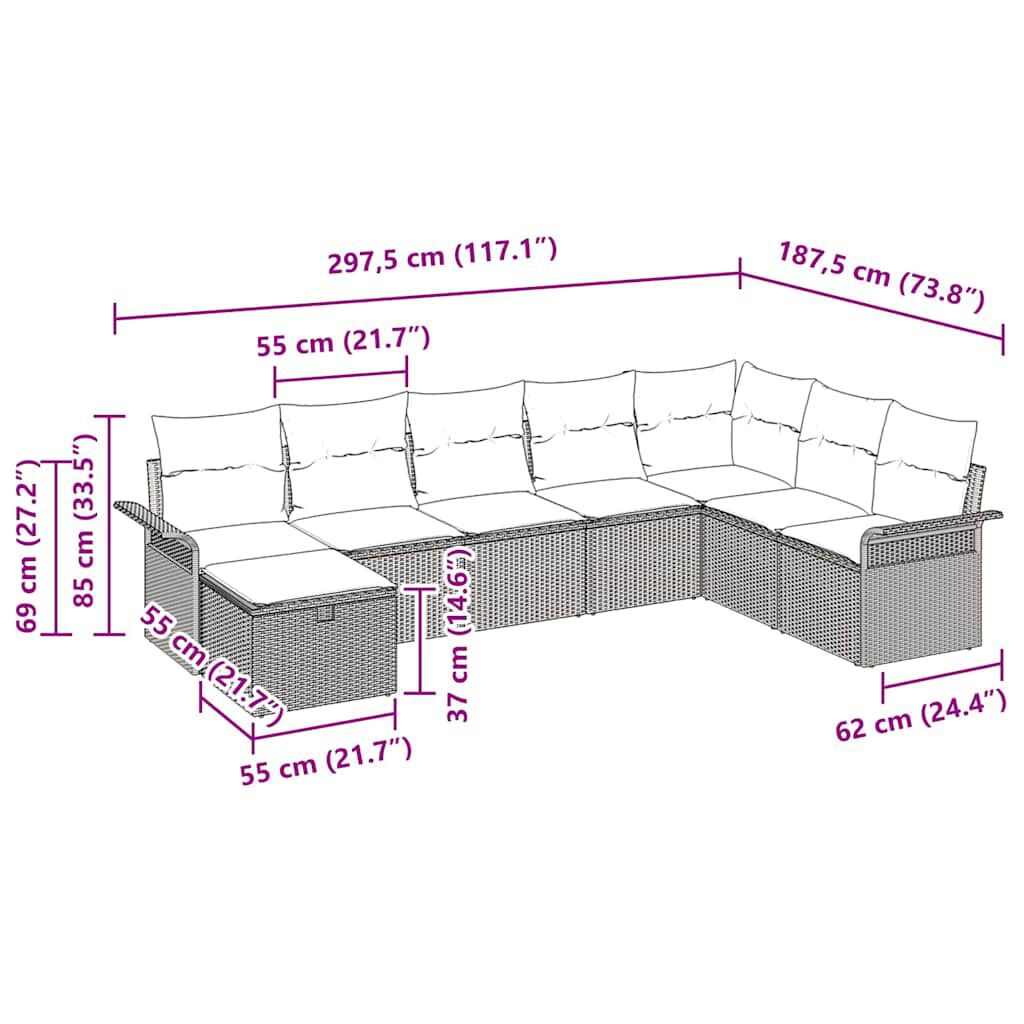 vidaXL Σετ Καναπέ Κήπου με μαξιλάρι 8 pcs Ανοιχτό γκρι Πολυ ράταν