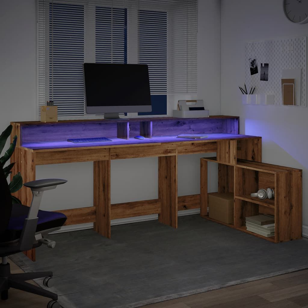 vidaXL Γραφείο με LED Αρτισιανή Δρυς 200x104x91 εκ. Επεξεργασμένο Ξύλο