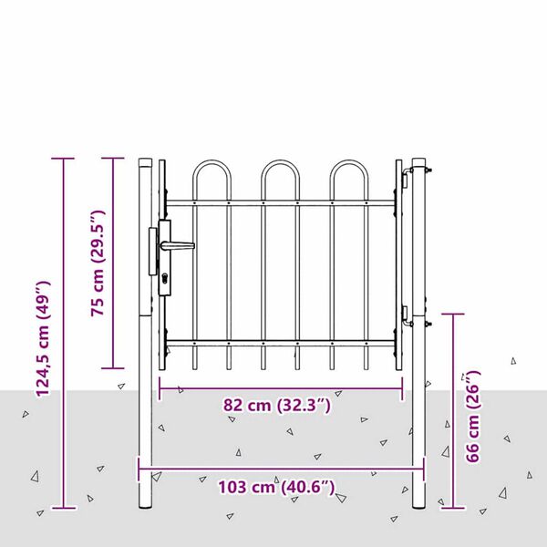 vidaXL Πύλη Φράχτη Γκρι 100 x 75 cm Χάλυβας με Επικάλυψη Πούδρας