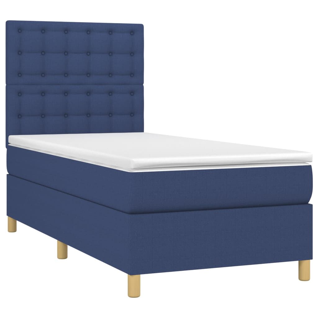 vidaXL Κρεβάτι Boxspring με Στρώμα Μπλε 90x190 εκ.Υφασμάτινο