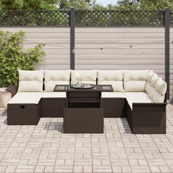 vidaXL Σετ Καναπέ Κήπου με μαξιλάρι 9 pcs Καφέ Πολυ ράταν
