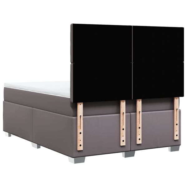 vidaXL Κρεβάτι Boxspring με Στρώμα Γκρι 140x190εκ. από Συνθετικό Δέρμα