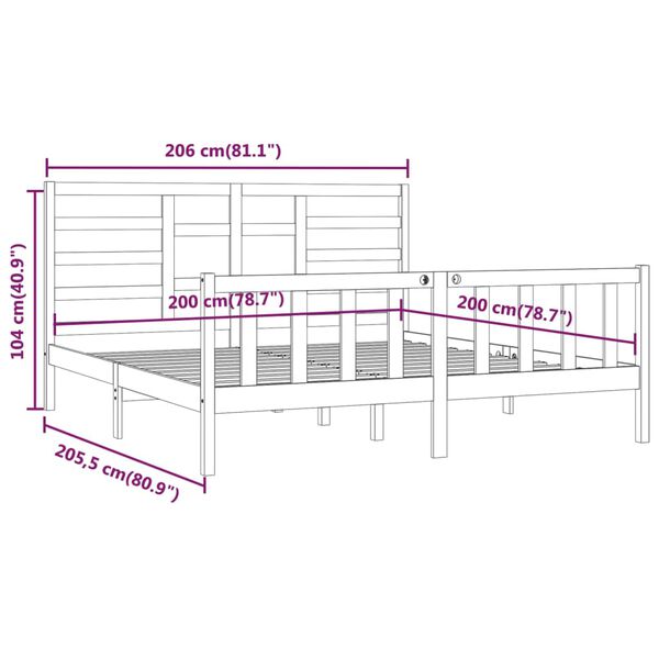 vidaXL Πλαίσιο Κρεβατιού Γκρι 200 x 200 εκ. από Μασίφ Ξύλο Πεύκου
