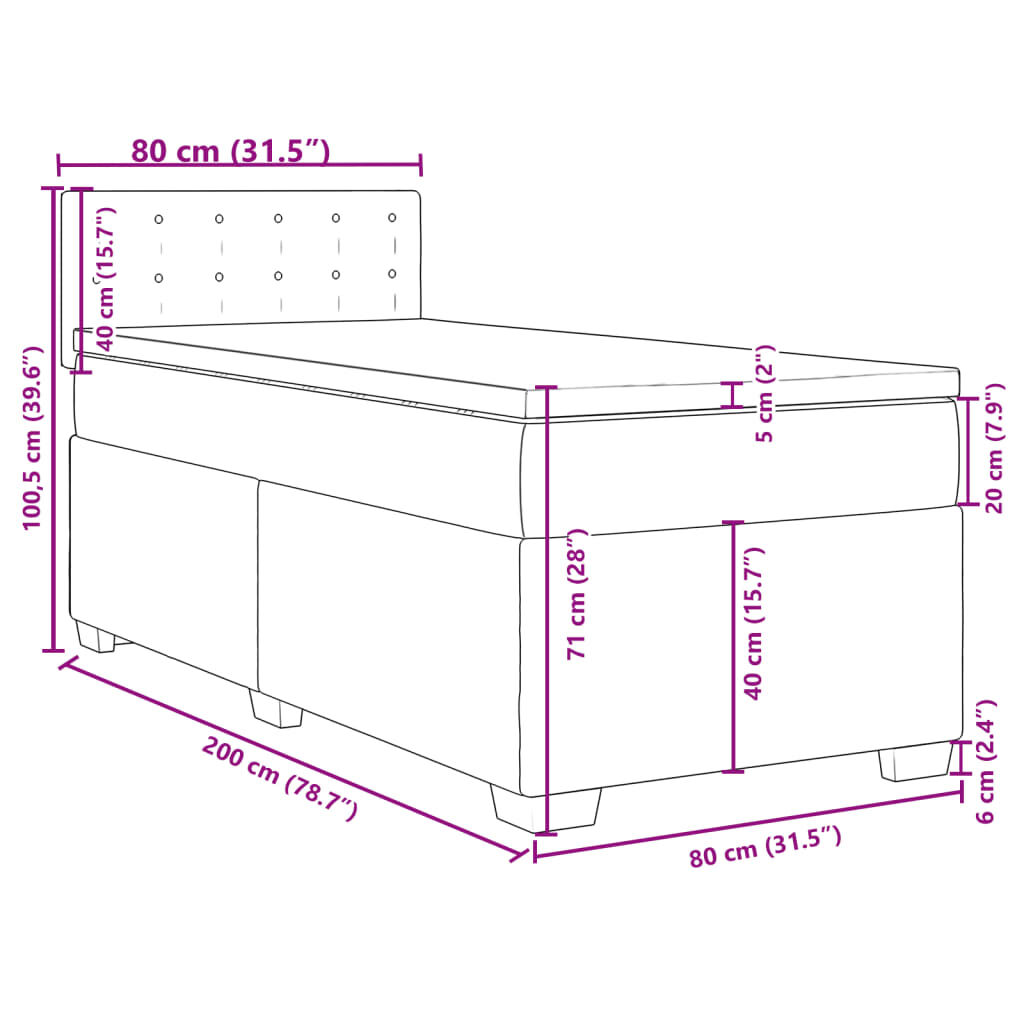 vidaXL Κρεβάτι Boxspring με Στρώμα Σκούρο Γκρι 80x200 εκ. Βελούδινο