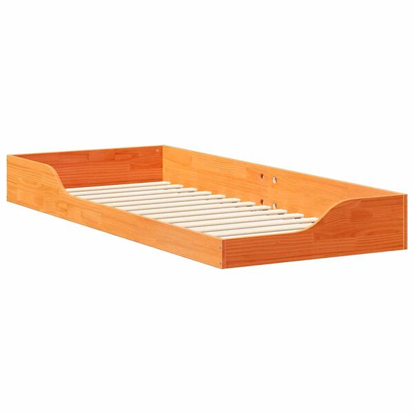 vidaXL Κρεβάτι δαπέδου Καφέ κεριού 100 x 220 cm Μασίφ ξύλο πεύκου