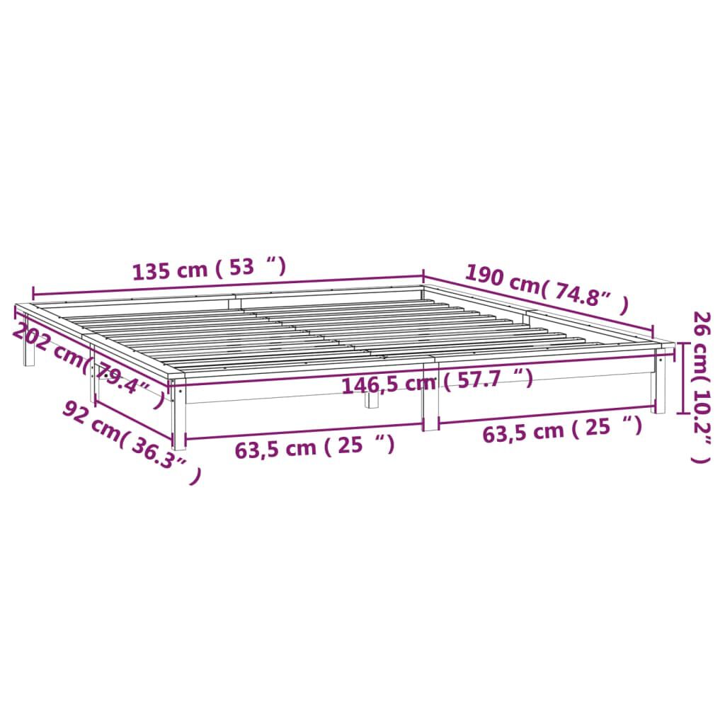 vidaXL Πλαίσιο Κρεβατιού με LED Γκρι 135 x 190 εκ. Διπλό Μασίφ Ξύλο