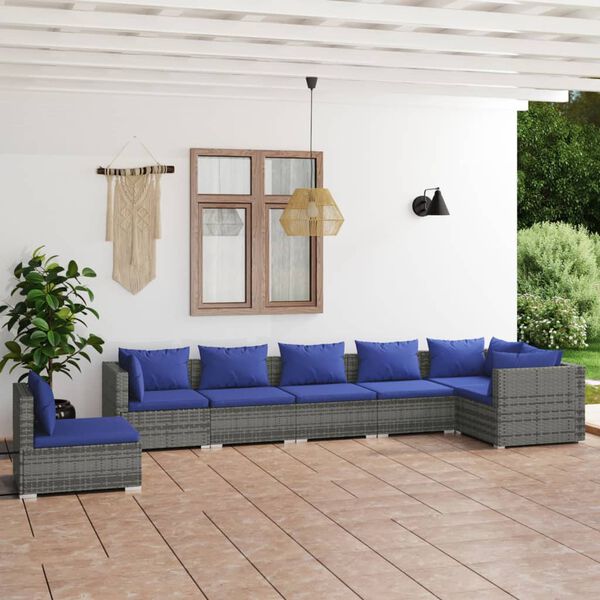 vidaXL Σαλόνι Κήπου 7 Τεμαχίων Γκρι από Συνθετικό Ρατάν με Μαξιλάρια