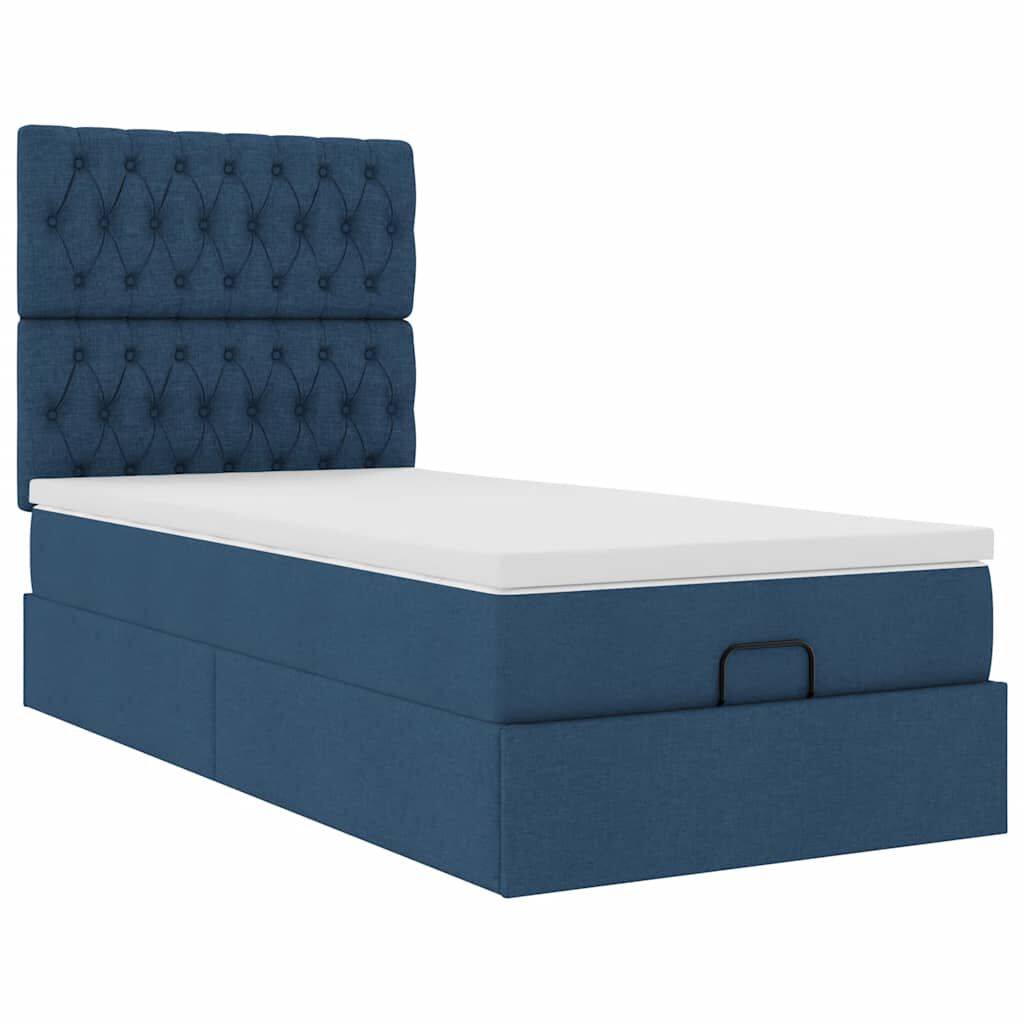 vidaXL Οθωμανικό κρεβάτι με στρώμα μπλε 90x200cm ύφασμα