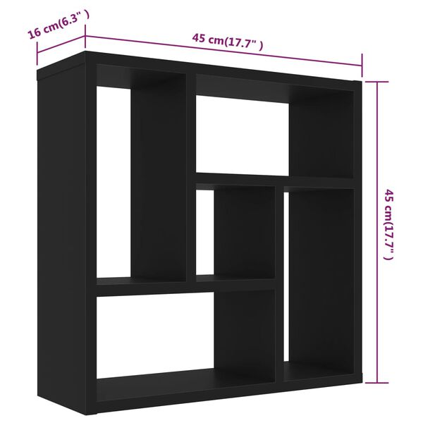 vidaXL Ραφιέρα Τοίχου Μαύρη 45,1 x 16 x 45,1 εκ. από Επεξ. Ξύλο