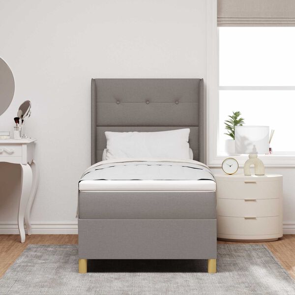 Κρεβάτι Box Spring με Στρώμα & LED Taupe 90x200 εκ. Υφάσμα