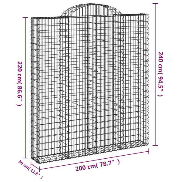 vidaXL Συρματοκιβώτια Τοξωτά 10 τεμ. 200x30x220/240 εκ. Γαλβαν. Ατσάλι