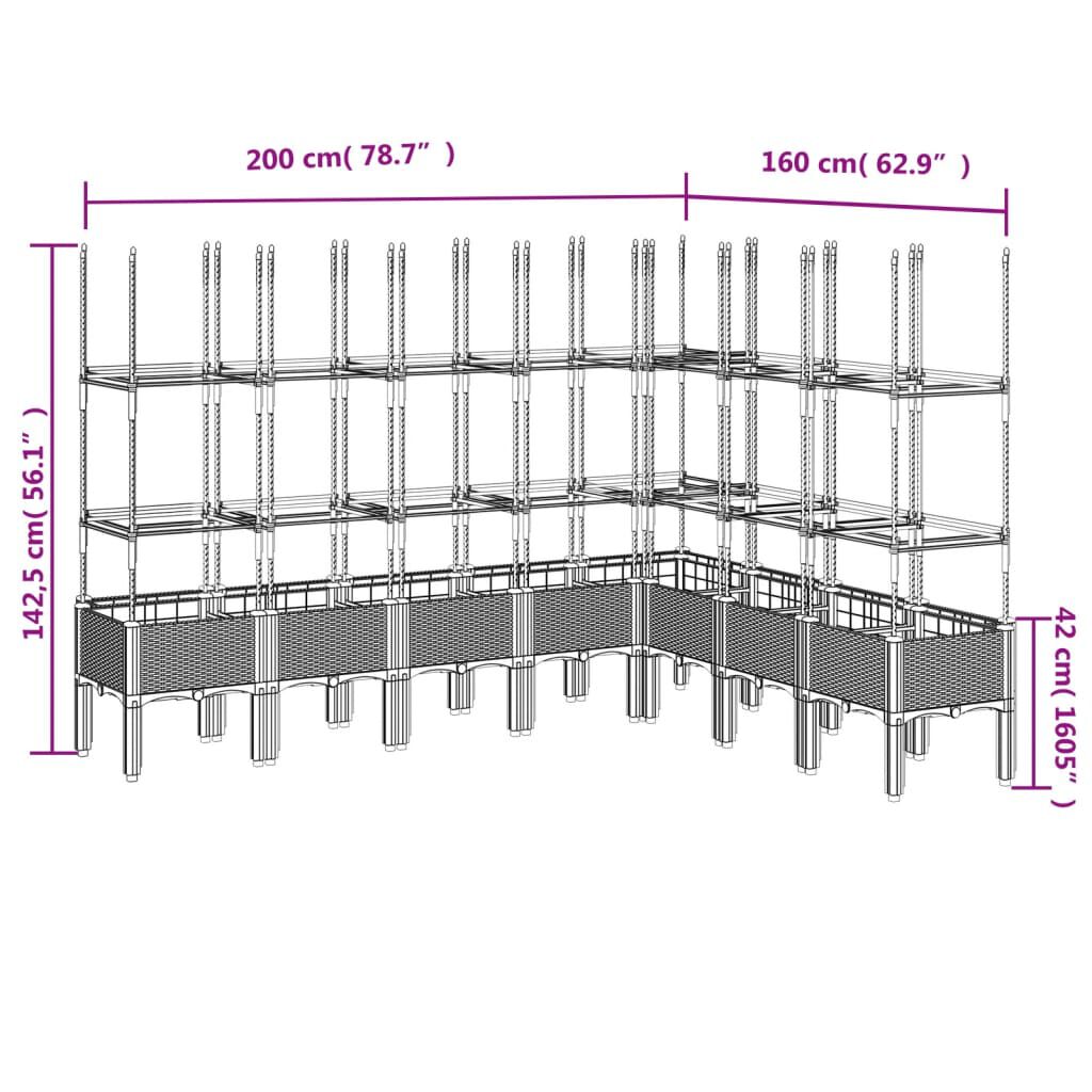 vidaXL Ζαρντινιέρα Κήπου με Καφασωτό Καφέ 200 x 160 x 142,5 εκ. από PP