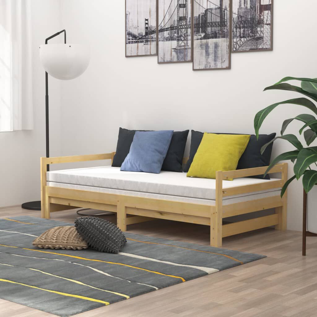 vidaXL Καναπές Κρεβάτι Συρόμενος 2x(90x200) εκ. από Μασίφ Ξύλο Πεύκου