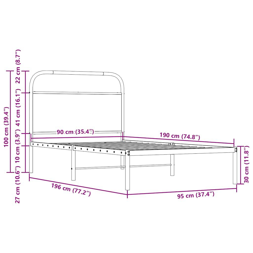 vidaXL Πλαίσιο Κρεβ. Χωρ. Στρώμα Καπνιστή Δρυς 90 x 190 εκ. Επεξ. Ξύλο
