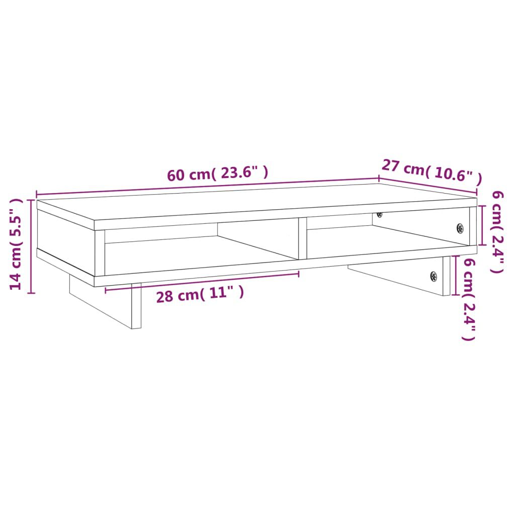 vidaXL Βάση Οθόνης Μελί 60 x 27 x 14 εκ. από Μασίφ Ξύλο Πεύκου
