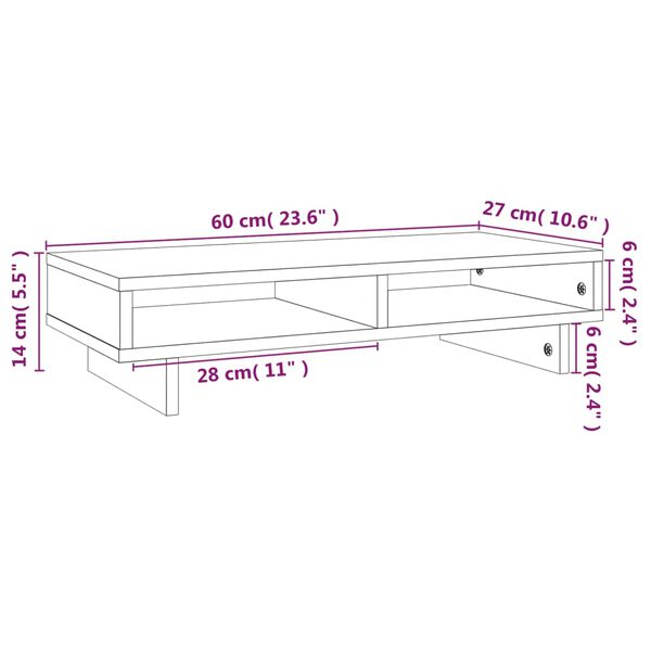 vidaXL Βάση Οθόνης Μελί 60 x 27 x 14 εκ. από Μασίφ Ξύλο Πεύκου
