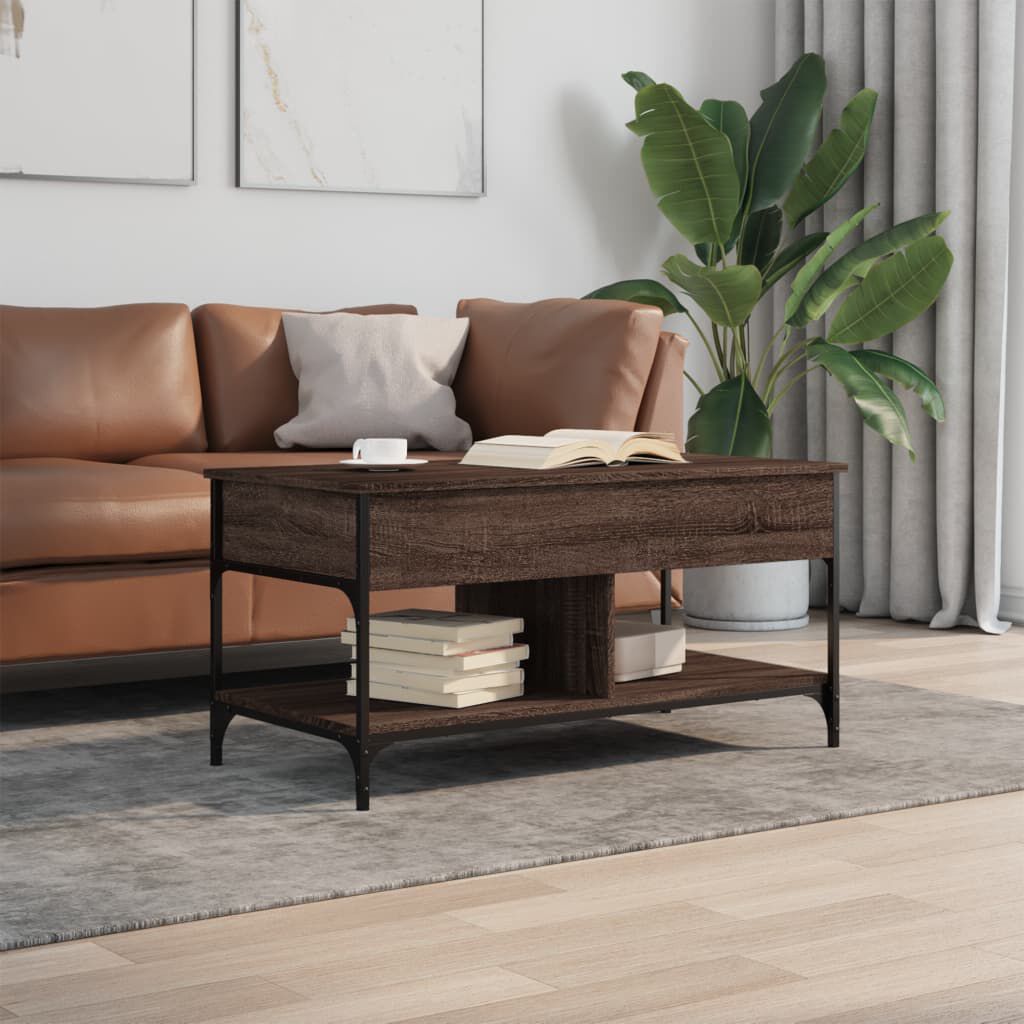 vidaXL Τραπεζάκι Σαλονιού Καφέ Δρυς 100x50x50 εκ. Επεξ. Ξύλο/Μέταλλο
