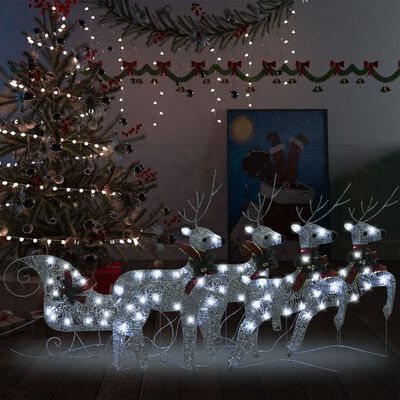 vidaXL Τάρανδοι Χριστουγεννιάτικοι με Έλκηθρο Εξ. Χώρου 100 LED Ασημί