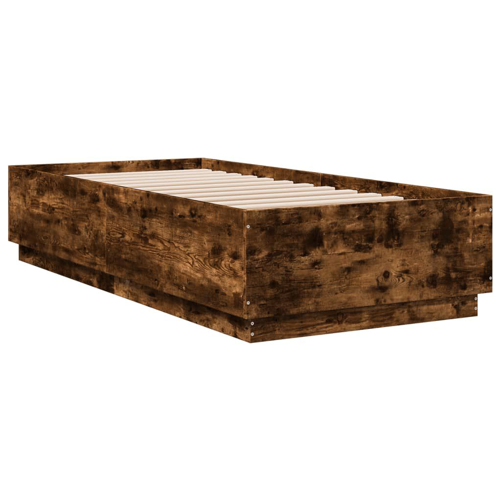 vidaXL Πλαίσιο Κρεβατιού με LED Καπνιστή Δρυς 90x200 εκ. Επεξεργ. Ξύλο