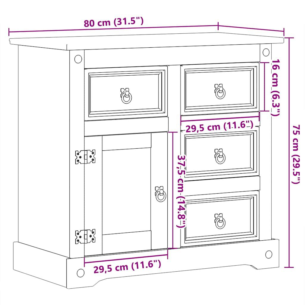 vidaXL Ντουλάπι Corona 80 x 40 x 75 εκ. από Μασίφ Ξύλο Πεύκου