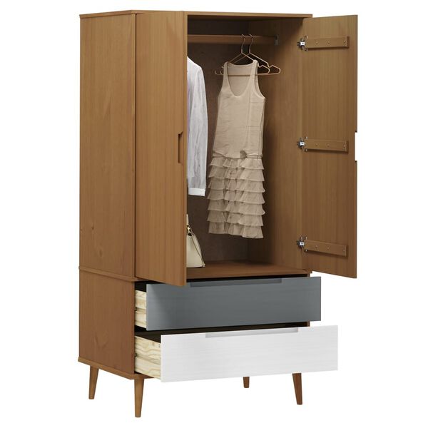 vidaXL Ντουλάπα MOLDE Καφέ 90 x 55 x 175 εκ. από Μασίφ Ξύλο Πεύκου