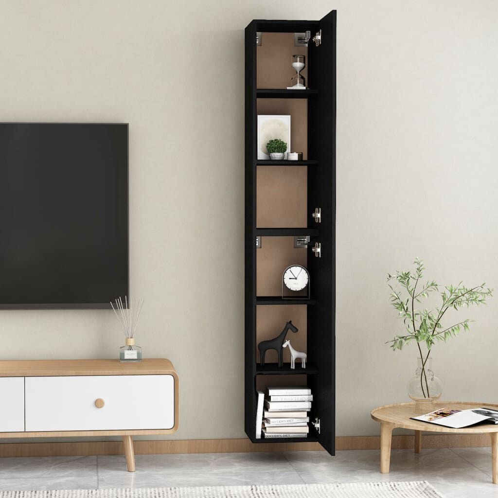 vidaXL Έπιπλα Τηλεόρασης 2 τεμ. Μαύρα 30,5x30x90 εκ. από Επεξ. Ξύλο