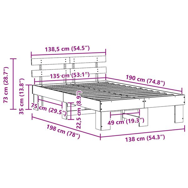 vidaXL Κρεβάτι με Κεφαλάρι Καφέ Κερωτό 135x190 εκ Μασίφ Ξύλο Πεύκου
