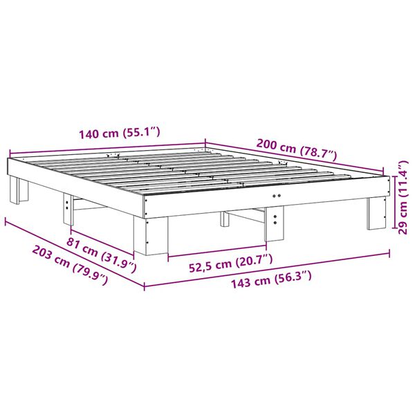 vidaXL Πλαίσιο κρεβατιού χωρίς στρώμα 140x200 cm μασίφ ξύλο δρυς