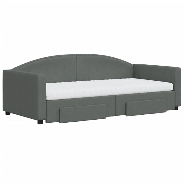 vidaXL Καναπές Κρεβάτι Συρόμενος Σκούρο Γκρι 90x190 εκ Ύφασμα Συρτάρια