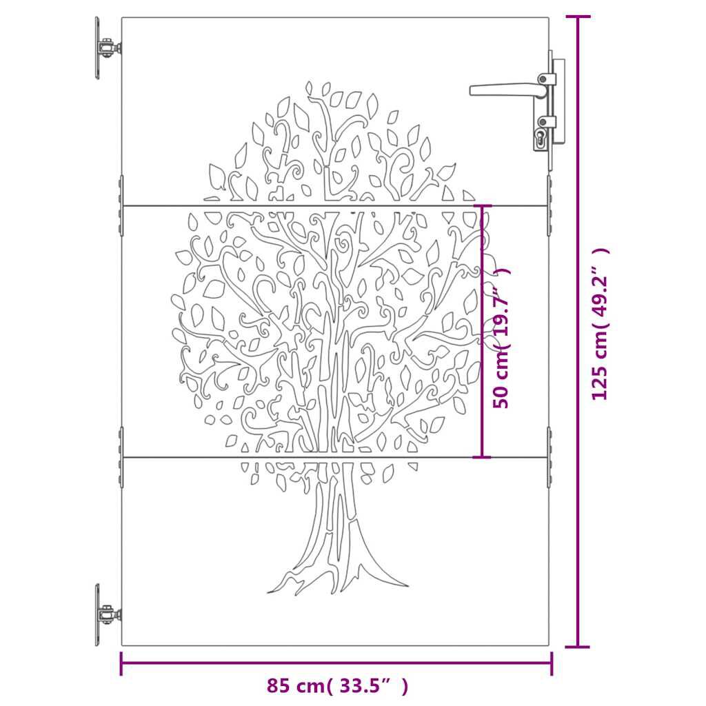 vidaXL Πύλη Κήπου με Σχέδιο Δέντρου 85 x 125 εκ. από Ατσάλι Corten