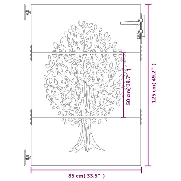 vidaXL Πύλη Κήπου με Σχέδιο Δέντρου 85 x 125 εκ. από Ατσάλι Corten