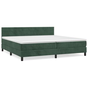 vidaXL Κρεβάτι Boxspring με Στρώμα Σκούρο Πράσινο 200x200εκ. Βελούδινο