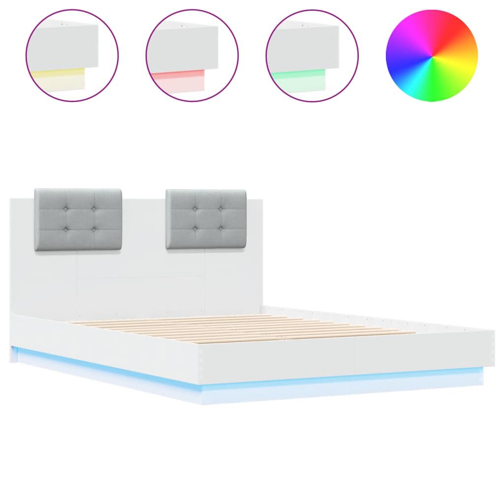 vidaXL Πλαίσιο Κρεβατιού με Κεφαλάρι/LED Λευκό 140x190 εκ.