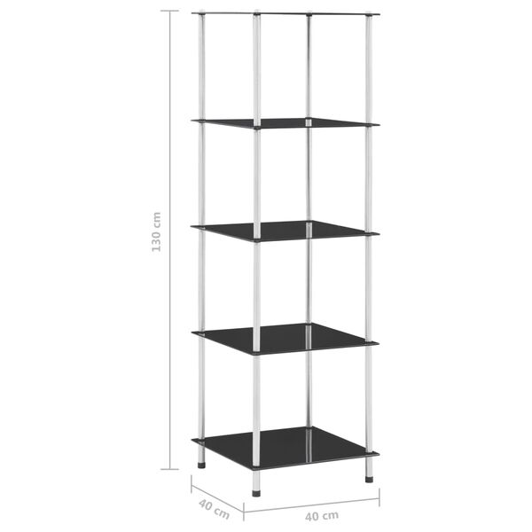 vidaXL Ράφι Διαφανές 5 Επιπέδων Μαύρο 40 x 40 x 130 εκ. Ψημένο Γυαλί