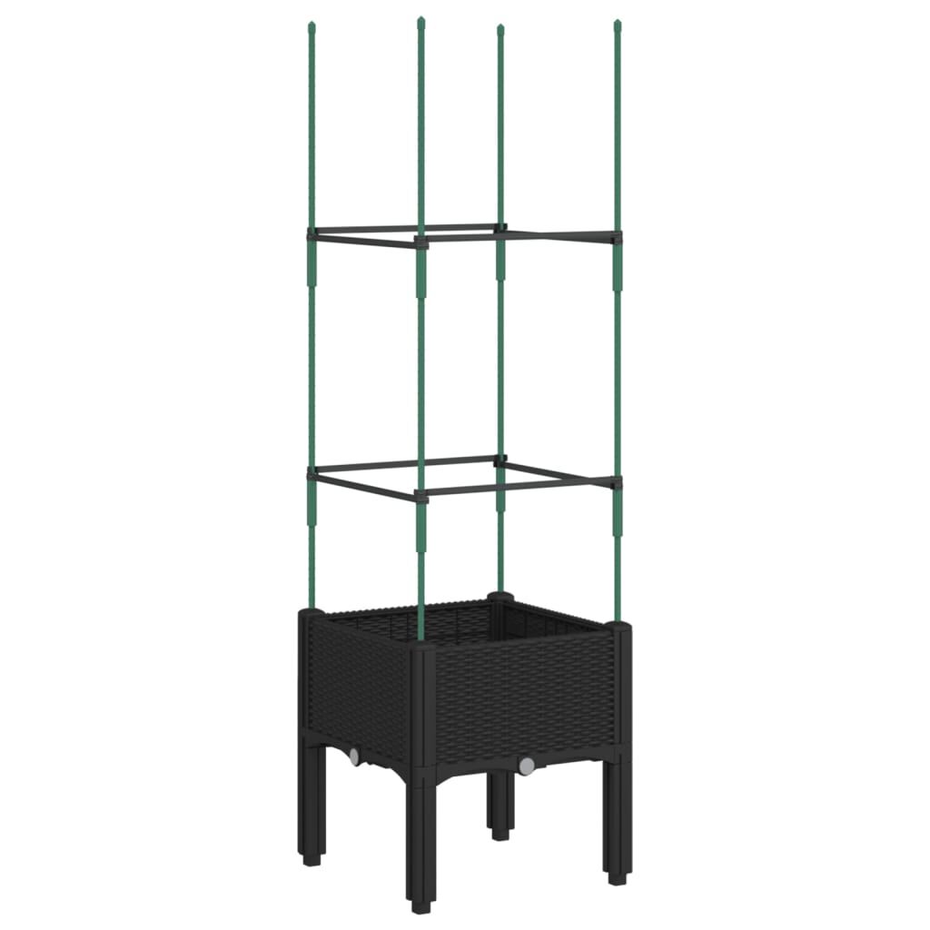 vidaXL Ζαρντινιέρα Κήπου με Καφασωτό Μαύρο 40 x 40 x 142,5 εκ. από PP