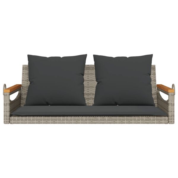vidaXL Παγκάκι Κουνιστό Γκρι 109x62x40εκ. Συνθετικό Ρατάν με Μαξιλάρια