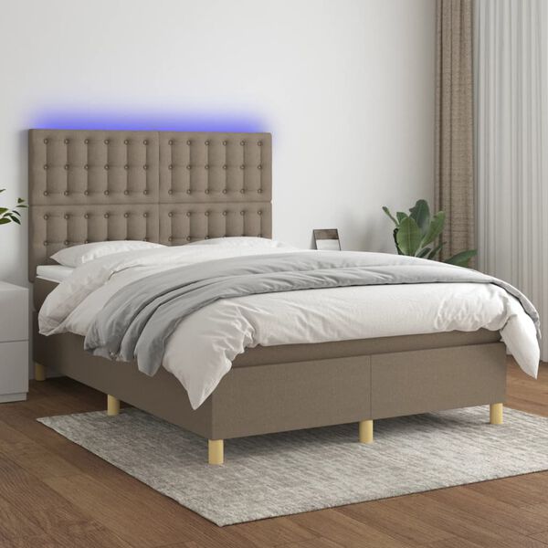 vidaXL &Kappa;&rho;&epsilon;&beta;ά&tau;&iota; Boxspring &mu;&epsilon; &Sigma;&tau;&rho;ώ&mu;&alpha; & LED Taupe 140x190 &epsilon;&kappa;. &Upsilon;&phi;&alpha;&sigma;&mu;ά&tau;&iota;&nu;&omicron;