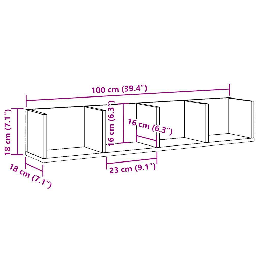 vidaXL Ράφι Τοίχου για CD Παλιό Ξύλο 100 x 18 x 18 εκ. από Μοριοσανίδα