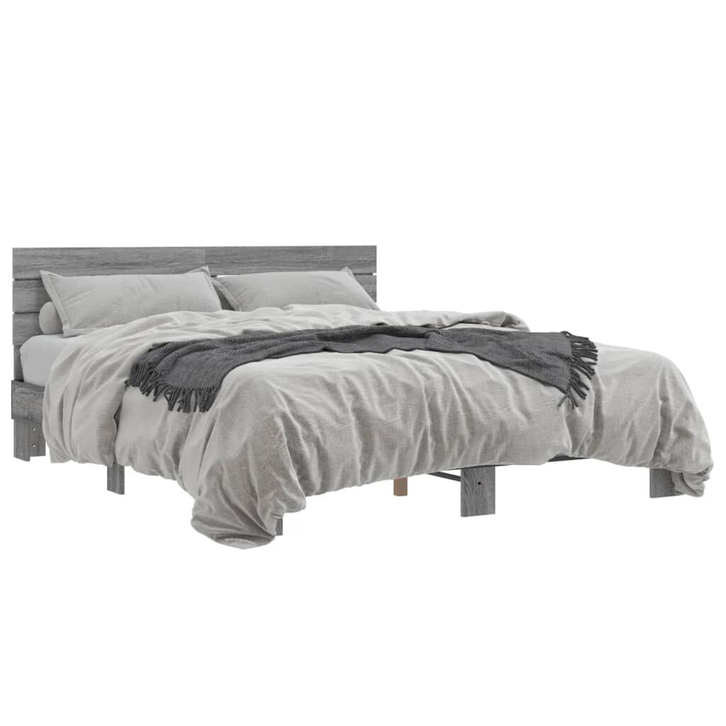vidaXL Πλαίσιο Κρεβατιού Γκρι Sonoma 160x200 εκ. Επεξ. Ξύλο & Μέταλλο