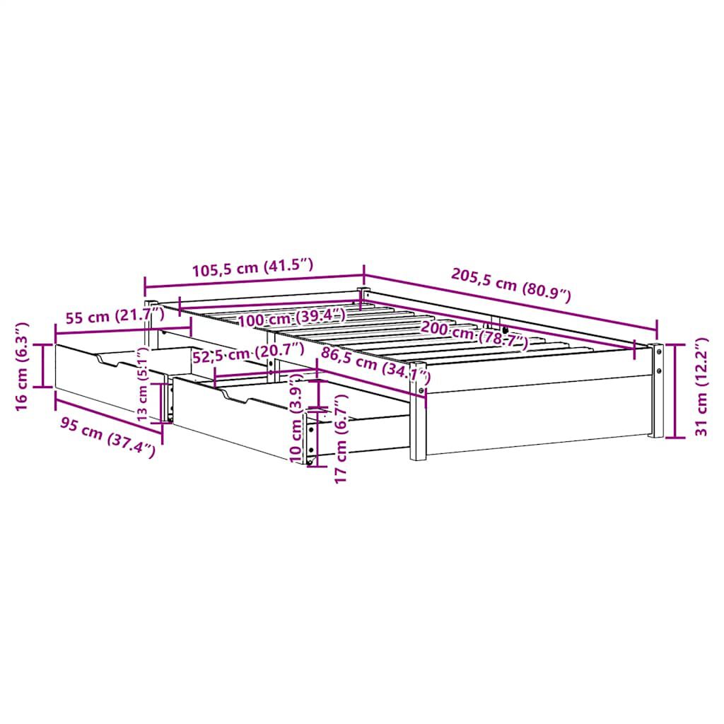 vidaXL Σκελετός Κρεβατιού Χωρίς Στρώμα Λευκό 100x200 εκ. Μασίφ Πεύκο
