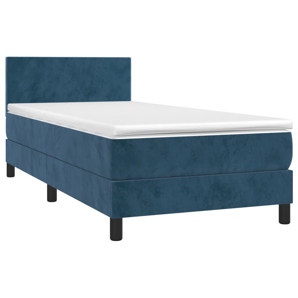 vidaXL Κρεβάτι Boxspring με Στρώμα & LED Σκ. Μπλε 90x200 εκ. Βελούδινο